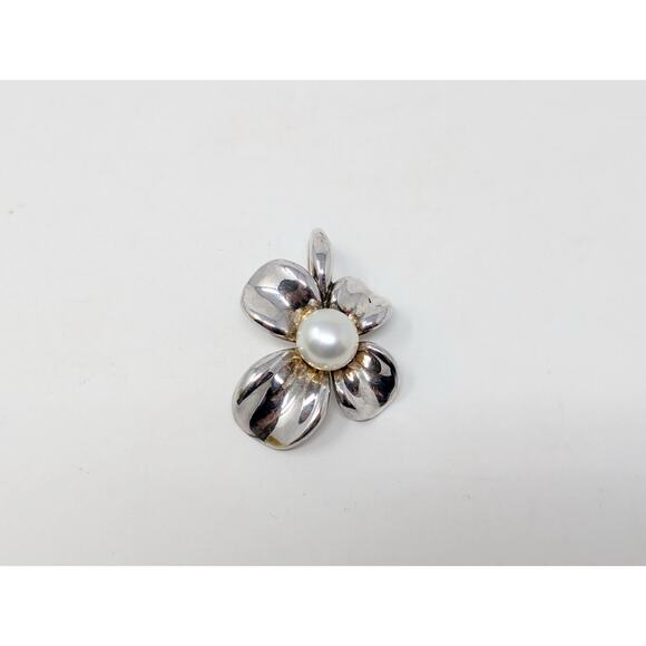 Ann King Sterling Silver Freshwater Pearl Orchid Flower Pendant Earrings Set - Picture 3 of 13